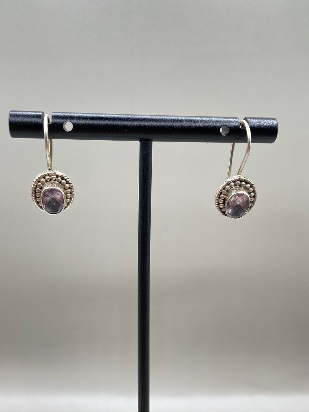 Vintage Sterling Silver Oval Amethyst Earrings